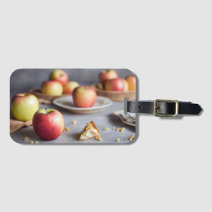 Frische rote Äpfel auf dem Tisch, Apfelkuchenkrüme Gepäckanhänger