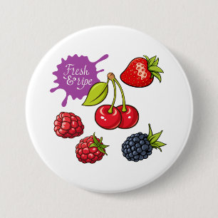 Frische rote Beeren und Kirschen Button