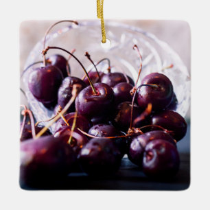 Frische rote Kirschen Fotografie Keramikornament