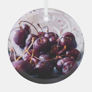 Frische rote Kirschen Fotografie Ornament Aus Glas