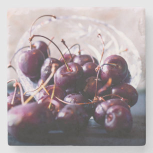 Frische rote Kirschen Fotografie Steinuntersetzer