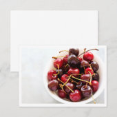 Frische rote Kirschen in einer Schüssel Fotografie Dankeskarte (Vorne/Hinten)