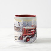 Frische rote Traktoren Wintery Landschaft Tasse (Zentrum)