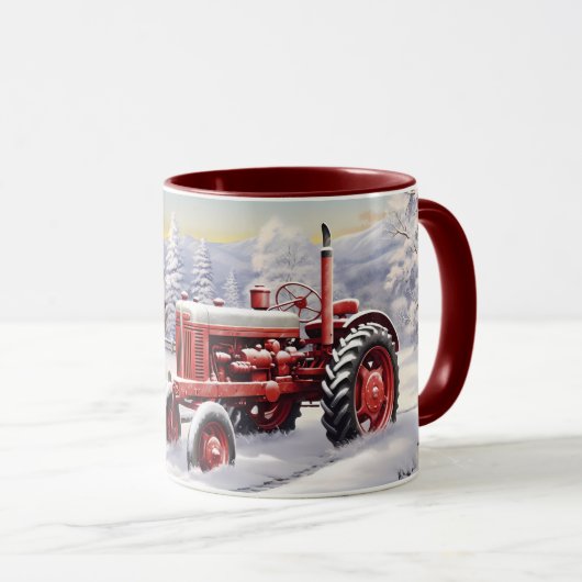 Frische rote Traktoren Wintery Landschaft Tasse (VorderseiteRechts)