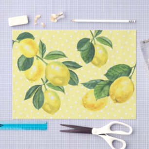 Frische, rustikale Zitronen, Aquarellpolka-Punkte Seidenpapier