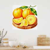 Frische, saftige Orangen mit Scheiben Poster (Küche)