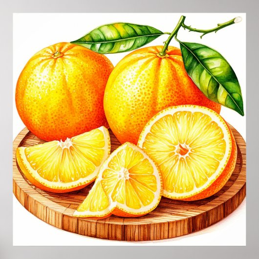 Frische, saftige Orangen mit Scheiben Poster (Vorne)
