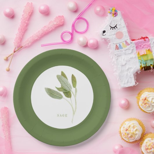 FRISCHE SAGE 9" Runde Paper Teller - Grünbuch (Party)