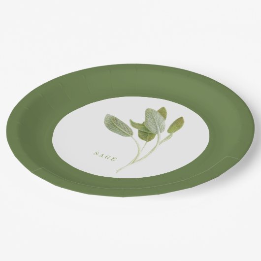 FRISCHE SAGE 9" Runde Paper Teller - Grünbuch (Schrägansicht)