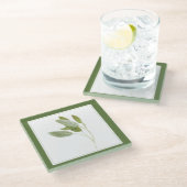 FRISCHE SAGE Glass Beverage Coaster (-text) Grün Glasuntersetzer (Schrägansicht)