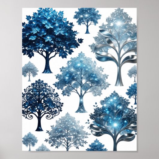 Frische silberne BLUE ICE BÄUME Poster (Vorne)