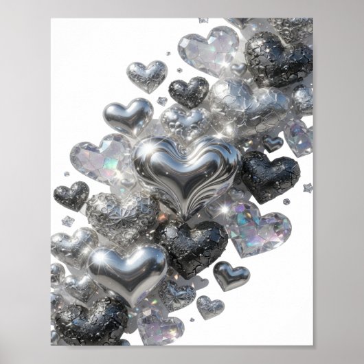 Frische silberne GLITZER-HERZEN Poster (Vorne)