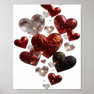 Frische silberne HERZEN IM WELTALL Poster
