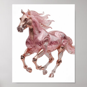 Frische silberne ROSE GOLD PINK GLITTER PFERD Poster