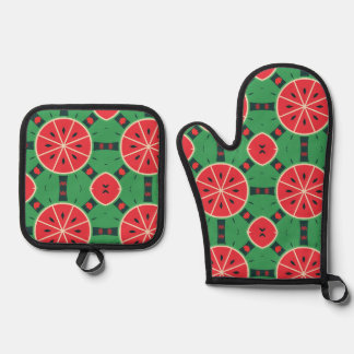 Frische Sommer-Wassermelonen-Scheiben Muster Küche Ofenhandschuh & Topflappen-Set