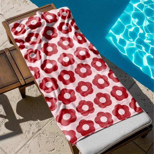 Frische Sommerrosa und rotes Blumenmuster Retro Badehandtuch