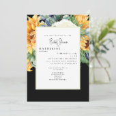 Frische Sommersonnenblume Schwarzes Brautparty Fot Einladung (Stehend Vorderseite)