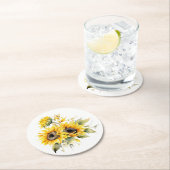 Frische Sonnenblumen: Personalisierte Hochzeitssli Runder Pappuntersetzer (Vor Ort)