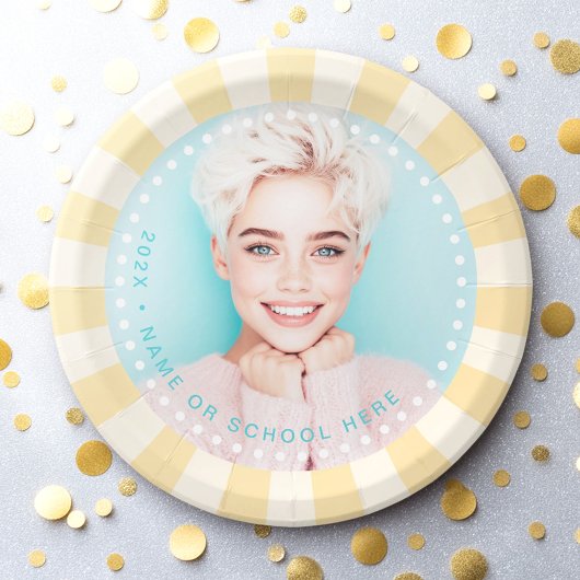 Frische trendige Sunburst Student Abschluss Foto Pappteller