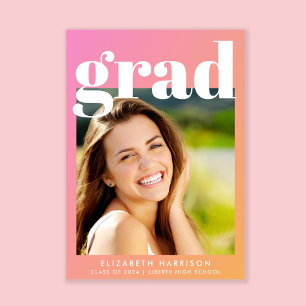 Frische trendy Foto Pink Orange Graduation Party Einladung