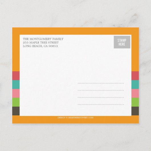 Frische und farbenfrohe Geburtserklärung - Baby Gi Ankündigungspostkarte (Rückseite)