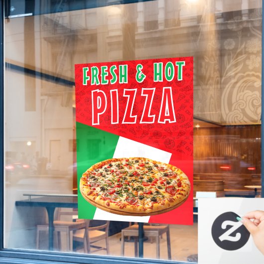 Frische und heiße Pizza mit Pizza Explosion Fensteraufkleber (Café-Fenster)