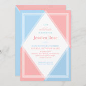 Frische und hellrosa Blau Moderne Babydusche Shimm Einladung (Vorne/Hinten)