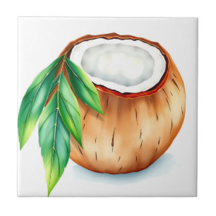 Frische und lebendige Watercolor Coconut on White Fliese