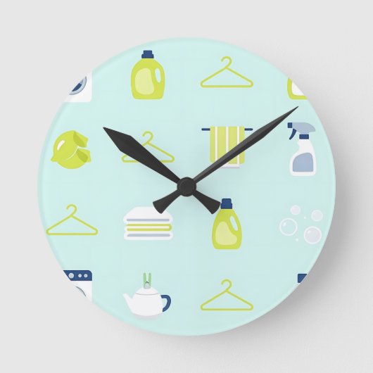 Frische Wäschetag-Muster Runde Wanduhr (Vorderseite)