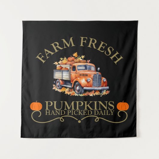 Frische Wasserfarbenkürbisse Blätter fallen Herbst Wandteppich (Vorderseite)