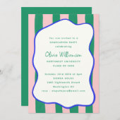 Frische Wavy Border Pink Green Abschluss Celebrati Einladung (Vorne/Hinten)