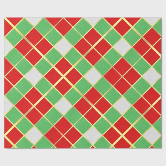 Frische Weihnachten Kariert Red Green Gold & White Geschenkpapier (Flach)