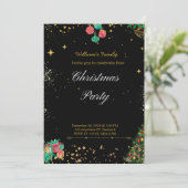 Frische Weihnachts-Party Schwarz und Gold Einladung (Stehend Vorderseite)