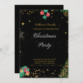 Frische Weihnachts-Party Schwarz und Gold Einladung (Vorne/Hinten)