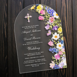 Frische Wiesenblumen Bogen Hochzeit Acryleinladungen
