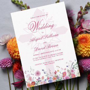 Frische Wildblumen Religiöse Hochzeit Einladung