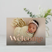 Frische Willkommensankündigung der Rose Foto Folieneinladung (Stehend vorne)