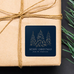 Frische Winter Pine Navy Frohe Weihnachten Quadratischer Aufkleber