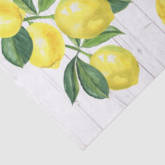 Frische Zitronen, Aquarell, rustikales weißes Holz Seidenpapier (Ausschnitt)