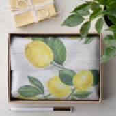 Frische Zitronen, Aquarell, rustikales weißes Holz Seidenpapier (Geschenk)