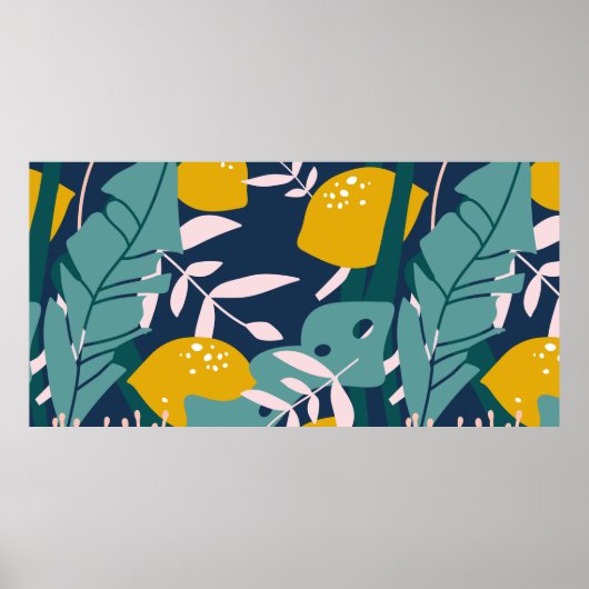 Frische Zitronen, Blätter Hintergrund. Handgezogen Poster (Vorne)