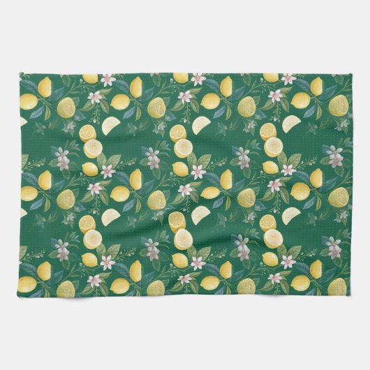 Frische Zitronen-Blumen-Botanik-Muster  Geschirrtuch (Horizontal)