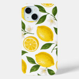 Frische Zitronenmuster mit Blättern und Blüten Case-Mate iPhone Hülle