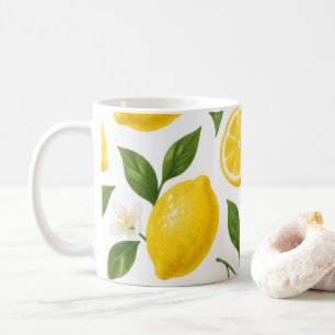 Frische Zitronenmuster mit Blättern und Blüten Kaffeetasse
