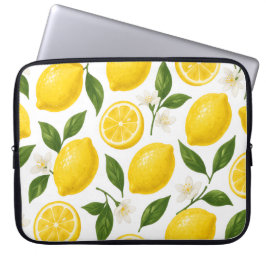 Frische Zitronenmuster mit Blättern und Blüten  Laptopschutzhülle