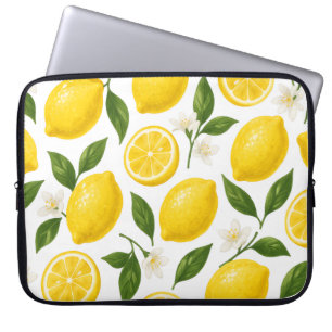 Frische Zitronenmuster mit Blättern und Blüten Laptopschutzhülle