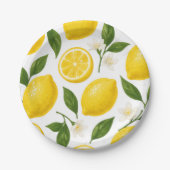 Frische Zitronenmuster mit Blättern und Blüten Pappteller (Vorderseite)