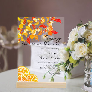 Frische Zitronige Liebe Zitrus Laub Hochzeit Acryleinladungen