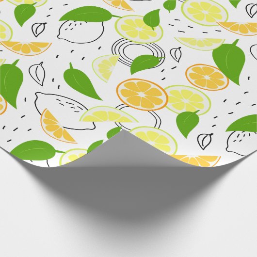 Frische Zitrusfrüchte. Geschenkpapier (Ecke)