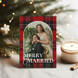 Frischehepaar Rustikal Modern Kariert Tartan Rot Feiertagskarte